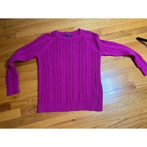 Lands End Cable Knit Sweater Crew Neck Magenta Women's M/P 10-12